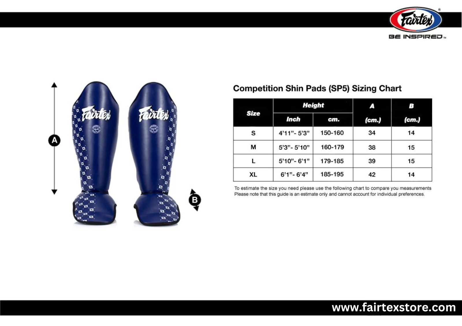 Fairtex SP5-tävling Muay Thai Shin Guard