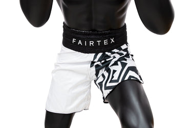 Fairtex Boxing Trunks, Muay Thai Boxing Shorts BT2003 - White/Black Monochrome - Fairtex Store