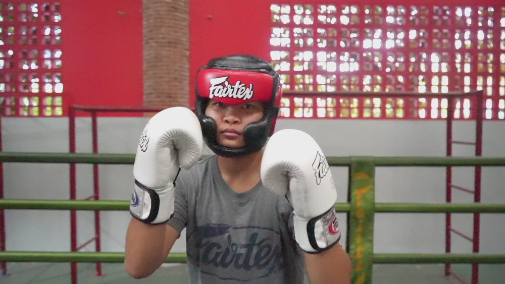 Fairtex HG10 Headgear Head Guard Super Sparring - Black & White