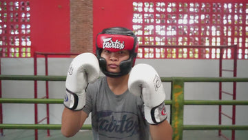 Fairtex HG10 Headgear Head Guard Super Sparring - Black & White